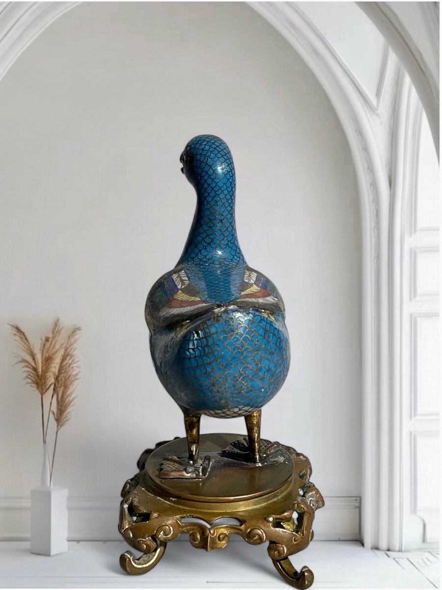 Cloisonné Enamel Duck On Base - China 19th Century-photo-3