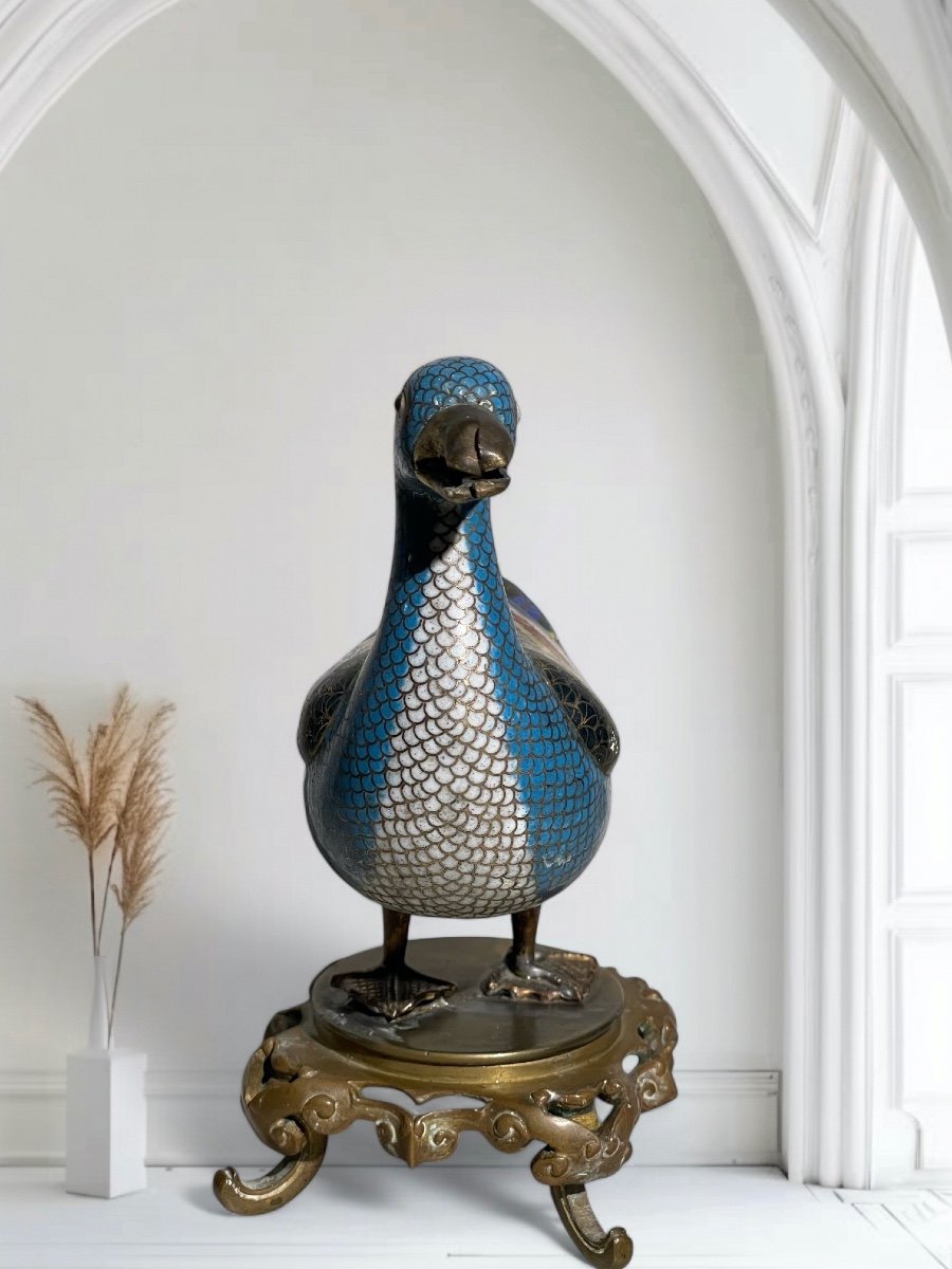 Cloisonné Enamel Duck On Base - China 19th Century-photo-4