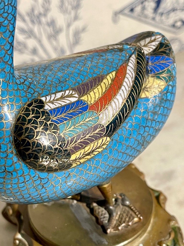 Cloisonné Enamel Duck On Base - China 19th Century-photo-2