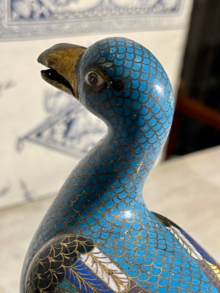 Cloisonné Enamel Duck On Base - China 19th Century-photo-5