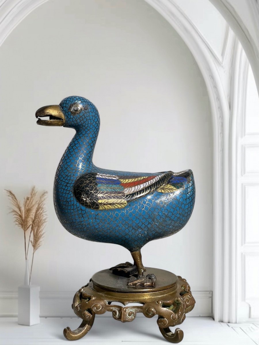 Cloisonné Enamel Duck On Base - China 19th Century