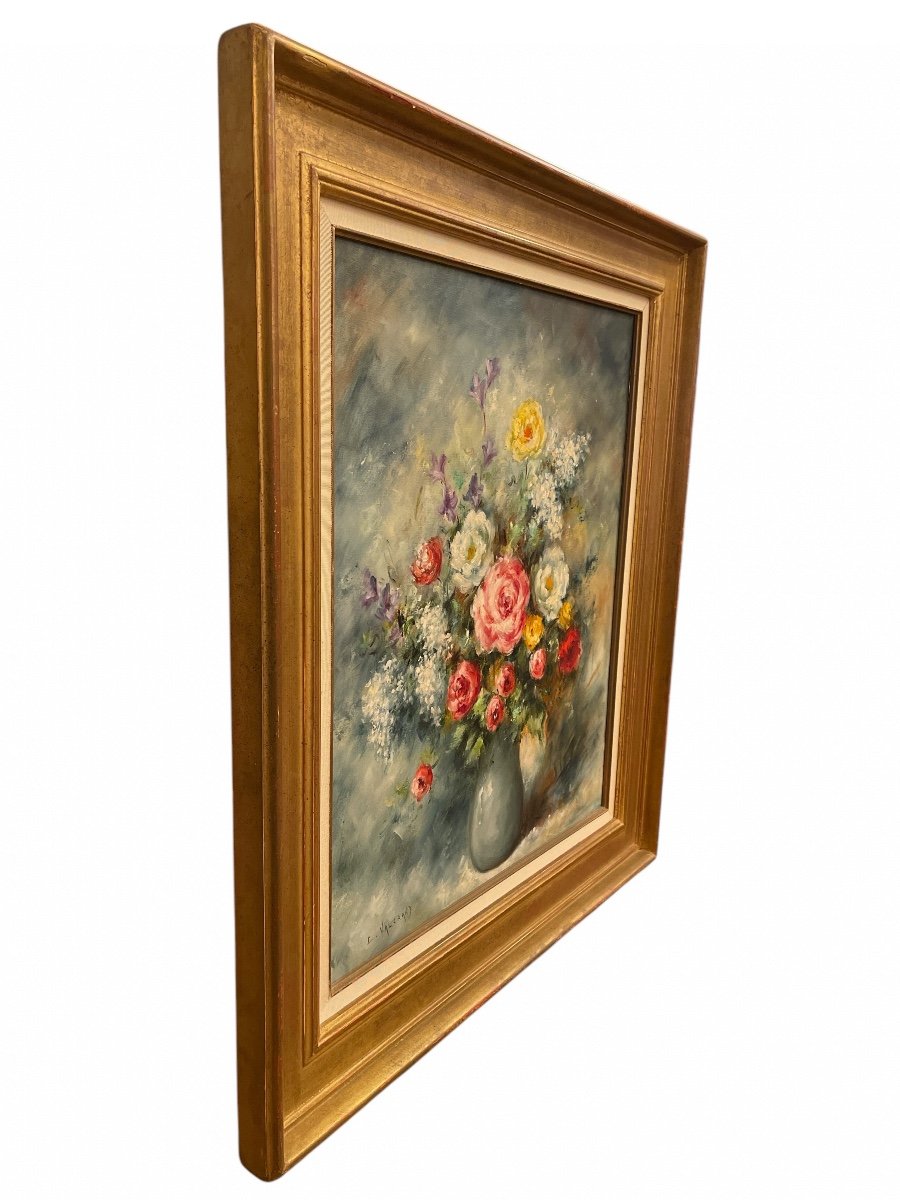 Large Oil On Canvas "peonies" Still Life Signed Claude Valgrand (1936) -photo-6