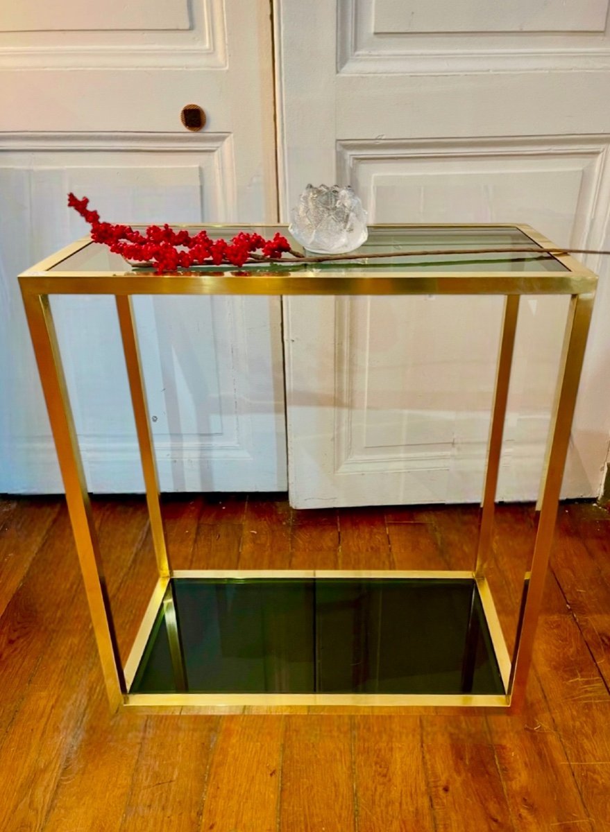 Console In Smoked Glass And Brass - Italy 1970-photo-4