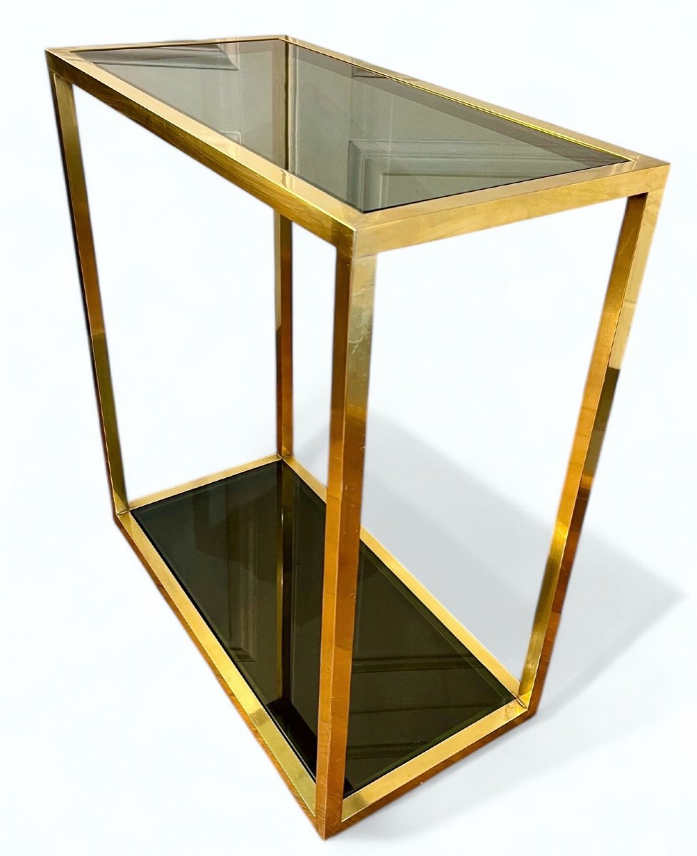 Console In Smoked Glass And Brass - Italy 1970-photo-2