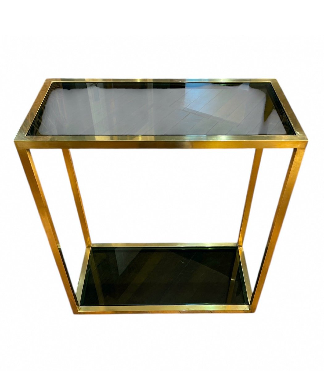 Console In Smoked Glass And Brass - Italy 1970-photo-3