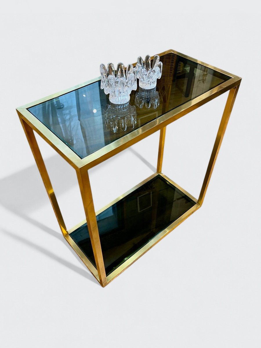 Console In Smoked Glass And Brass - Italy 1970