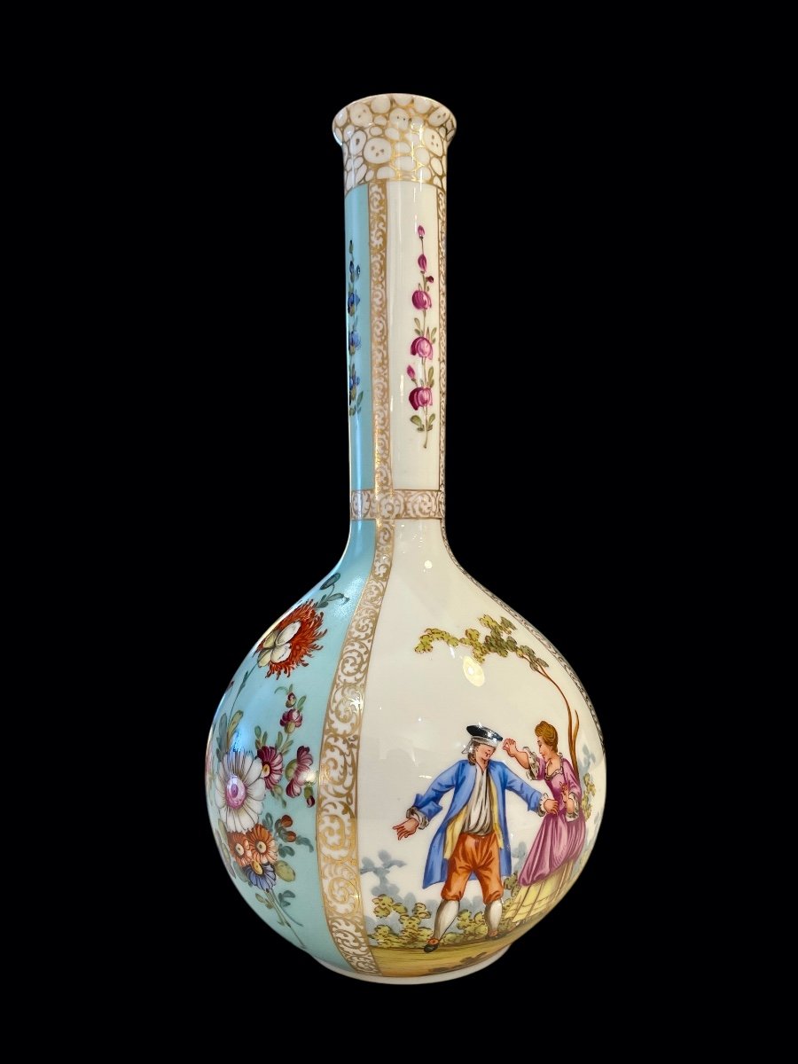 Polychrome Vase In German Porcelain Dresden Manufactory 1890 - Late 19th Century-photo-2