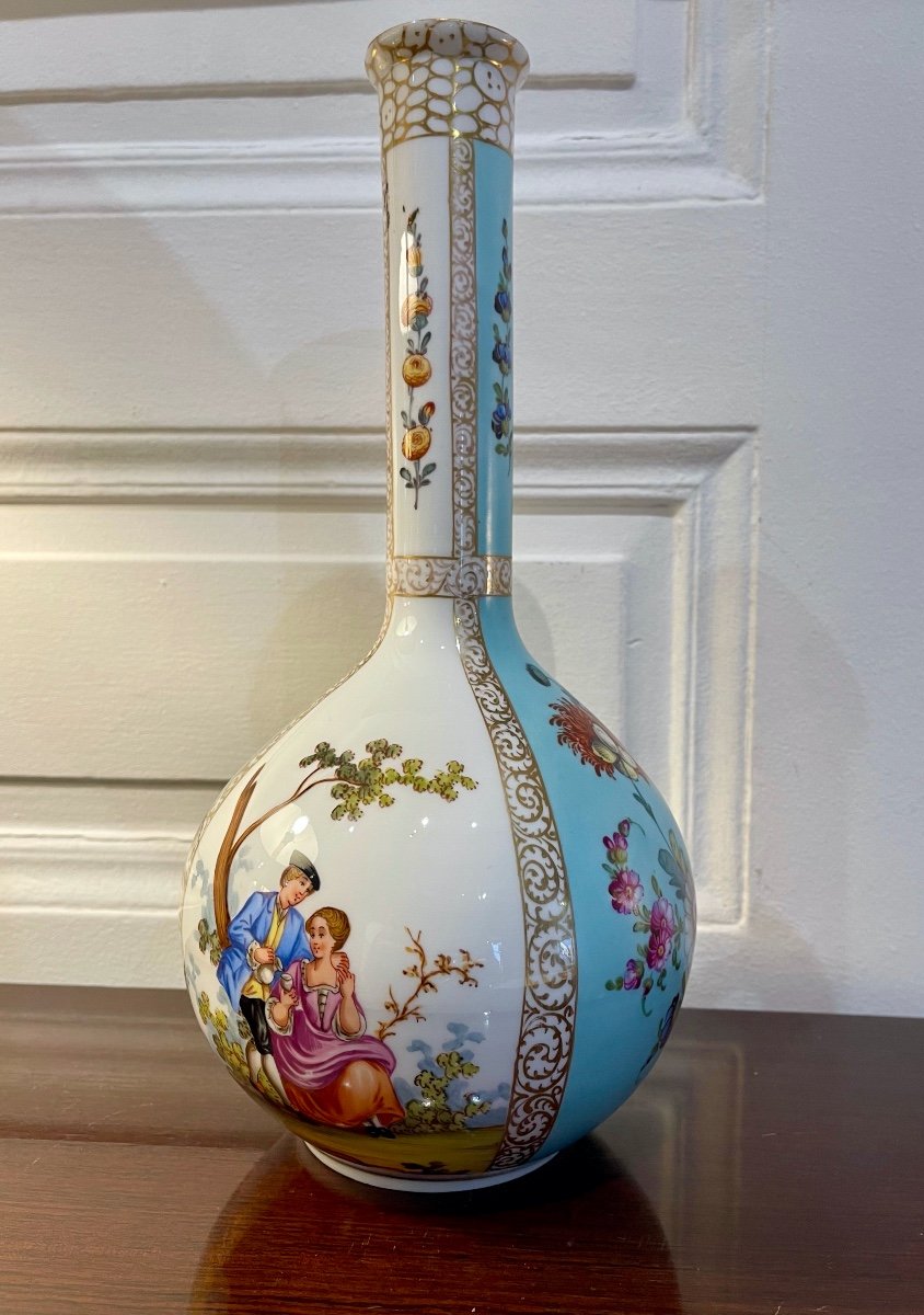 Polychrome Vase In German Porcelain Dresden Manufactory 1890 - Late 19th Century-photo-3