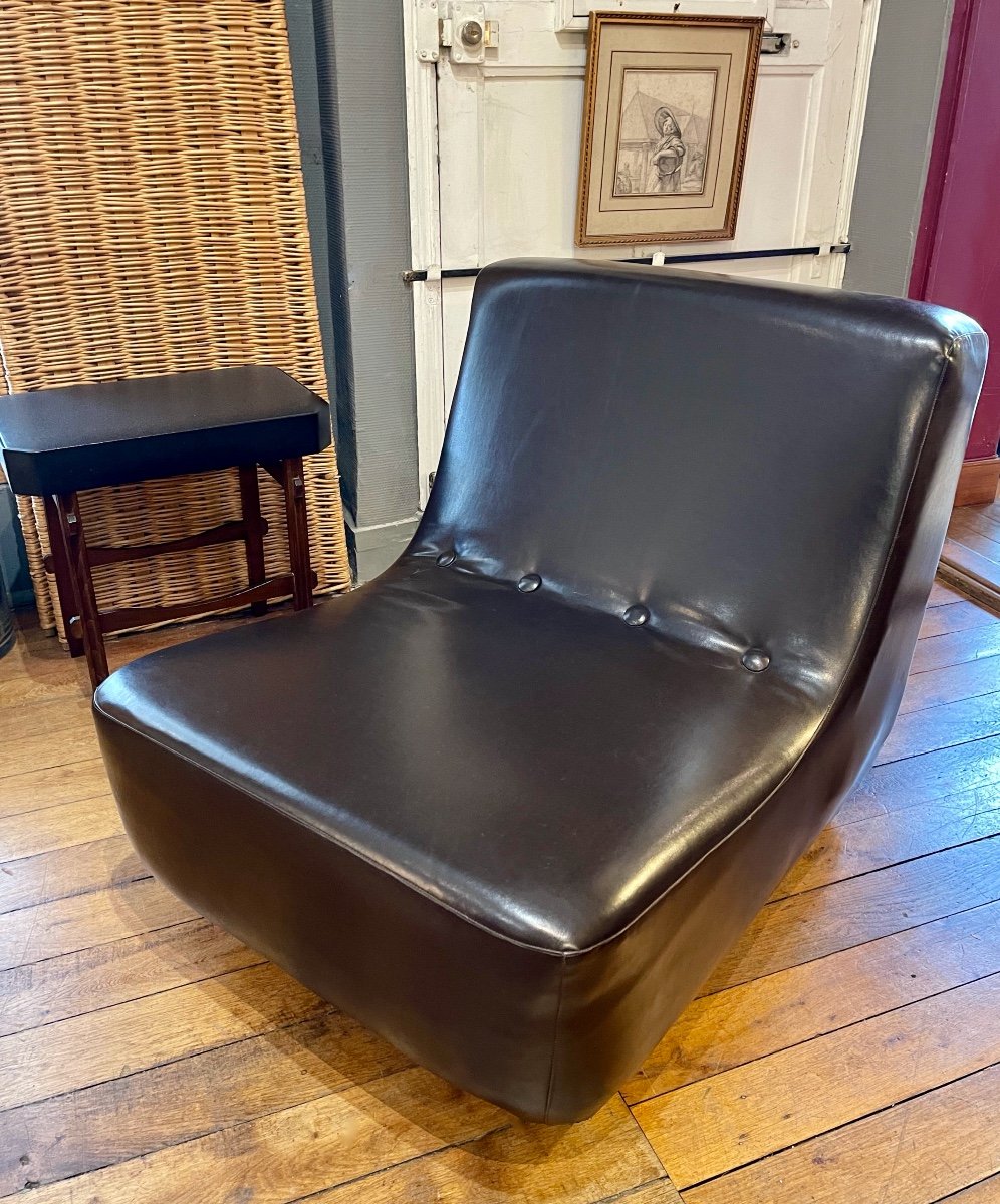 Vintage Modular Pair Of Leather Armchairs / Fireside Chairs - Italy 1970s-photo-2