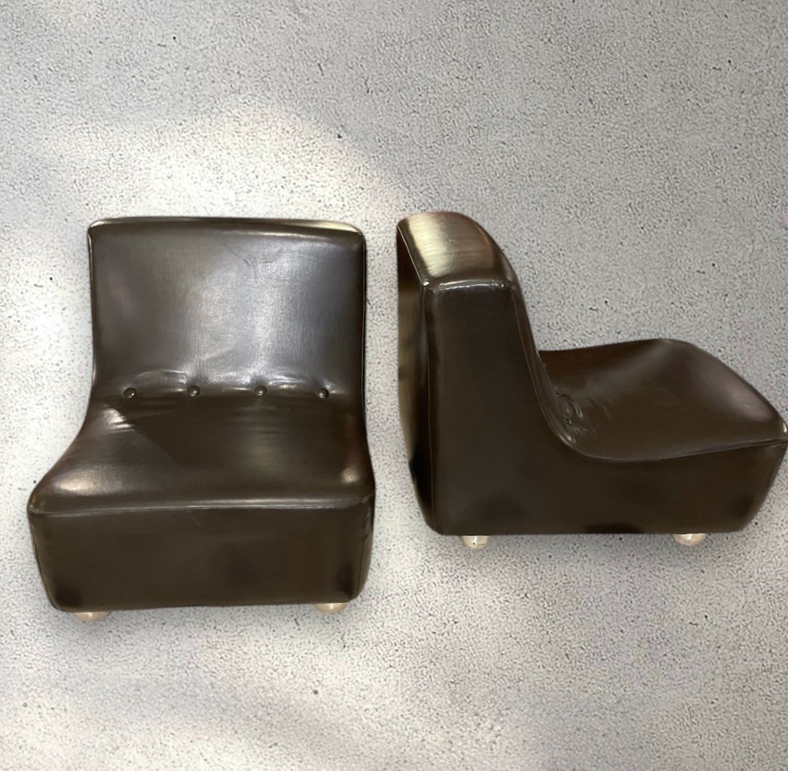 Vintage Modular Pair Of Leather Armchairs / Fireside Chairs - Italy 1970s-photo-1