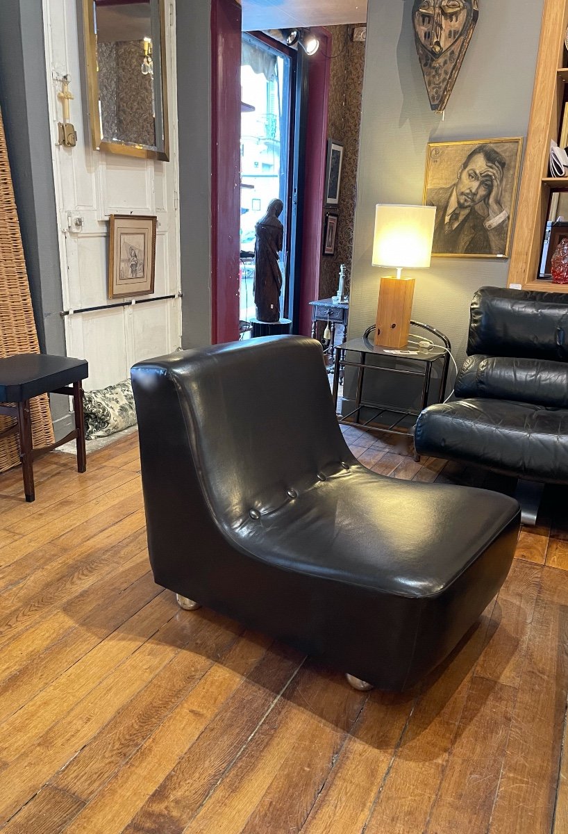 Vintage Modular Pair Of Leather Armchairs / Fireside Chairs - Italy 1970s-photo-5