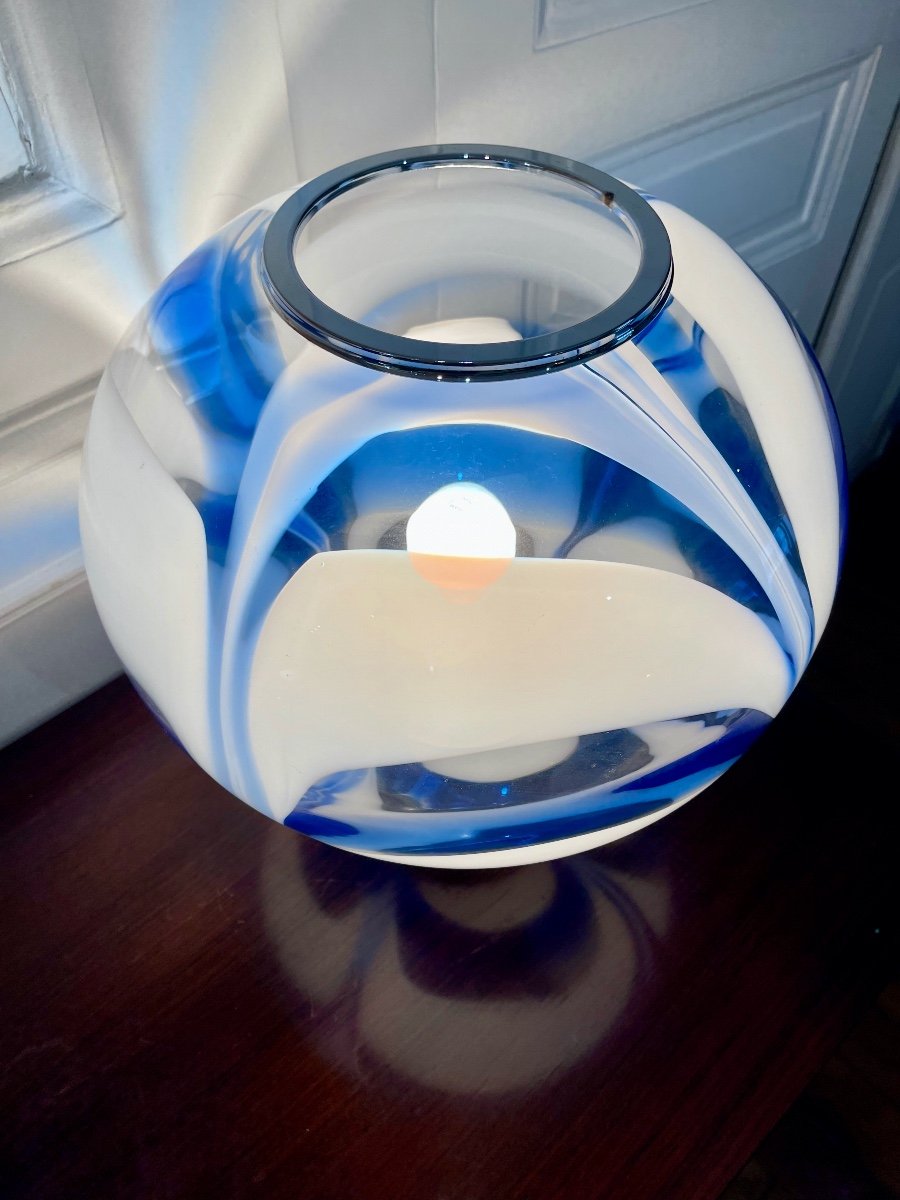 Blue And White Murano Glass Globe Lamp - Italy 1970s-photo-2