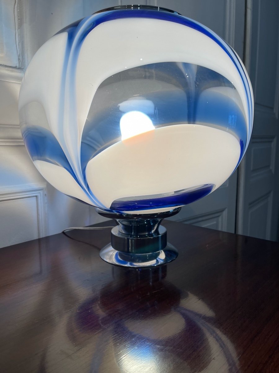 Blue And White Murano Glass Globe Lamp - Italy 1970s-photo-3