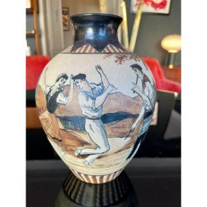 Ciboure Vase In Basque Ceramic Stoneware Signed M.david