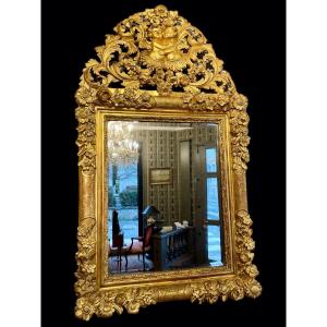 Miroir d'époque Louis XIV En Bois Doré "Amours" Fin 17e Siècle