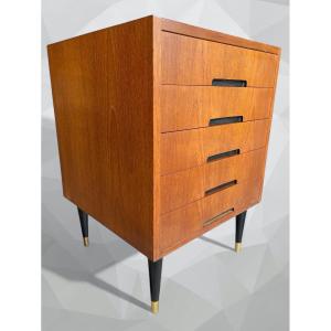 Small Scandinavian Cubic Chest Of Drawers In Teak From The 60s