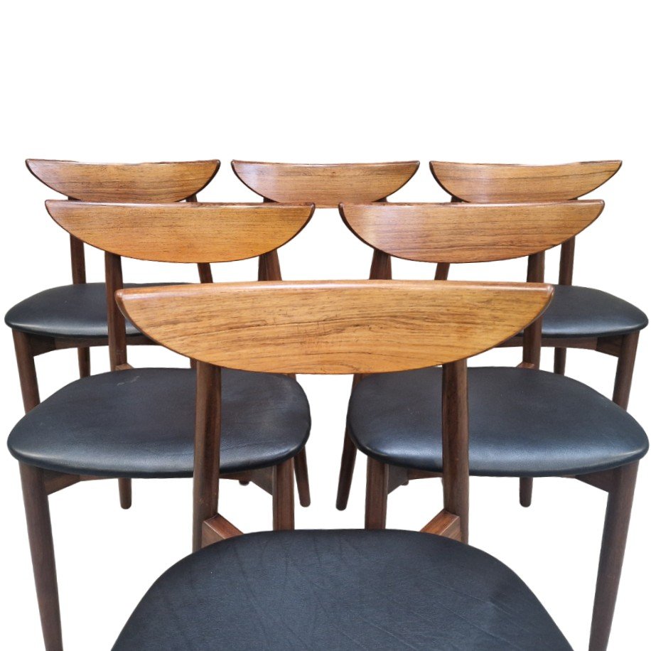 Series Of Six Vintage Scandinavian Chairs In Rosewood And Leather, Harry Ostergaard-photo-2