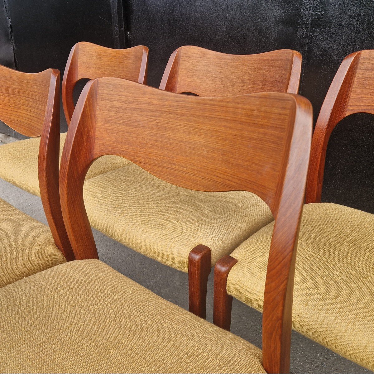 Series Of Six Vintage Scandinavian Chairs In Solid Teak, N°71, Niels O'moller-photo-4