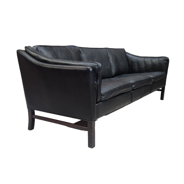 Vintage Scandinavian Sofa In Black Leather Attributed To Frederik Kayser-photo-3