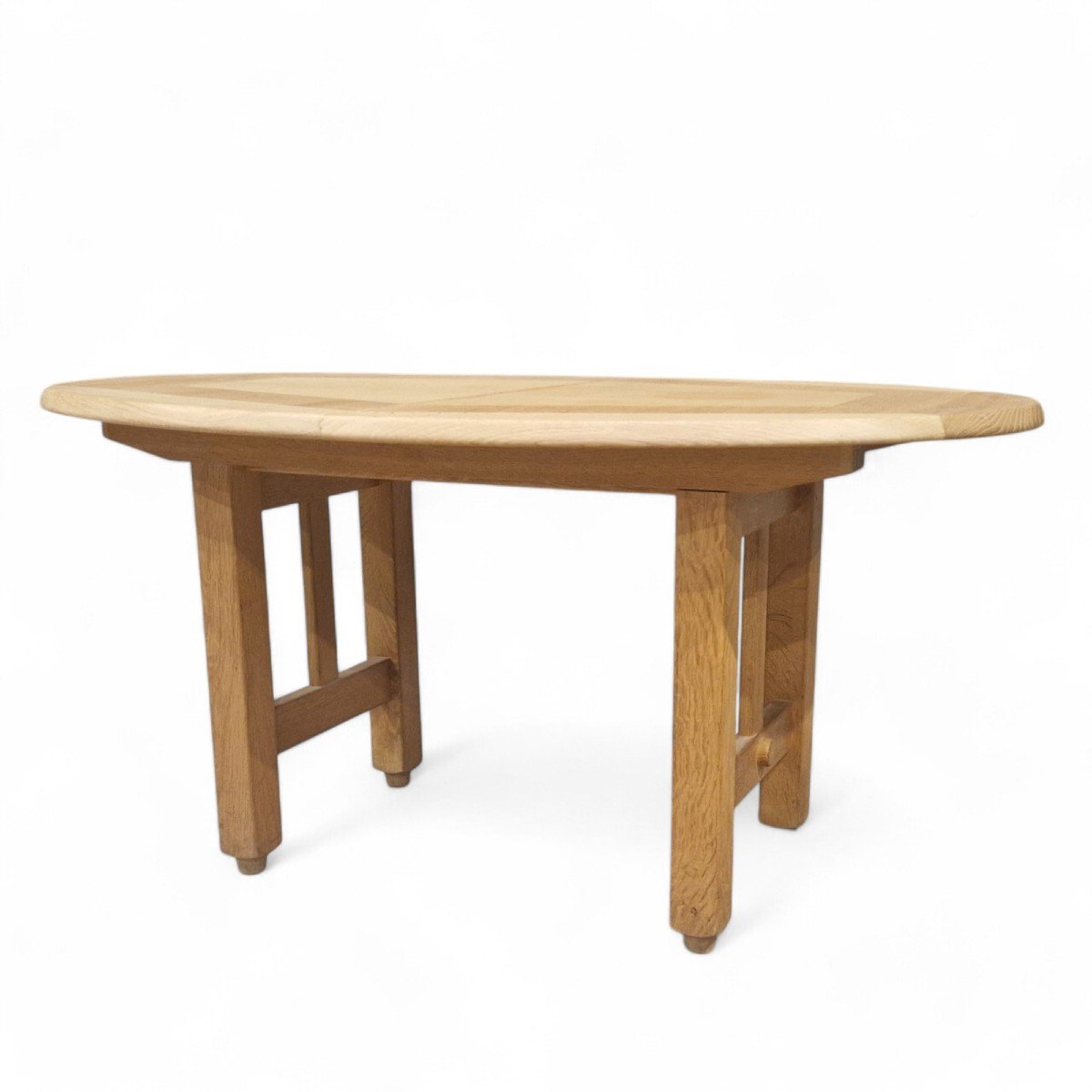 Vintage Oval Table In Light Oak, Guillerme Et Chambron-photo-2