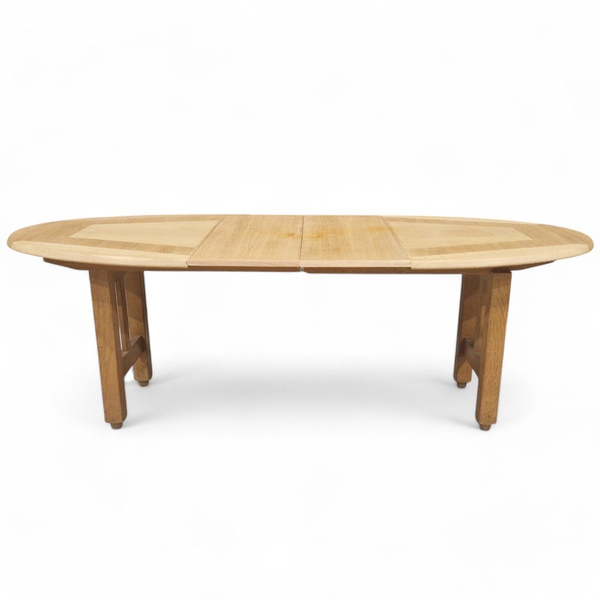 Vintage Oval Table In Light Oak, Guillerme Et Chambron-photo-3