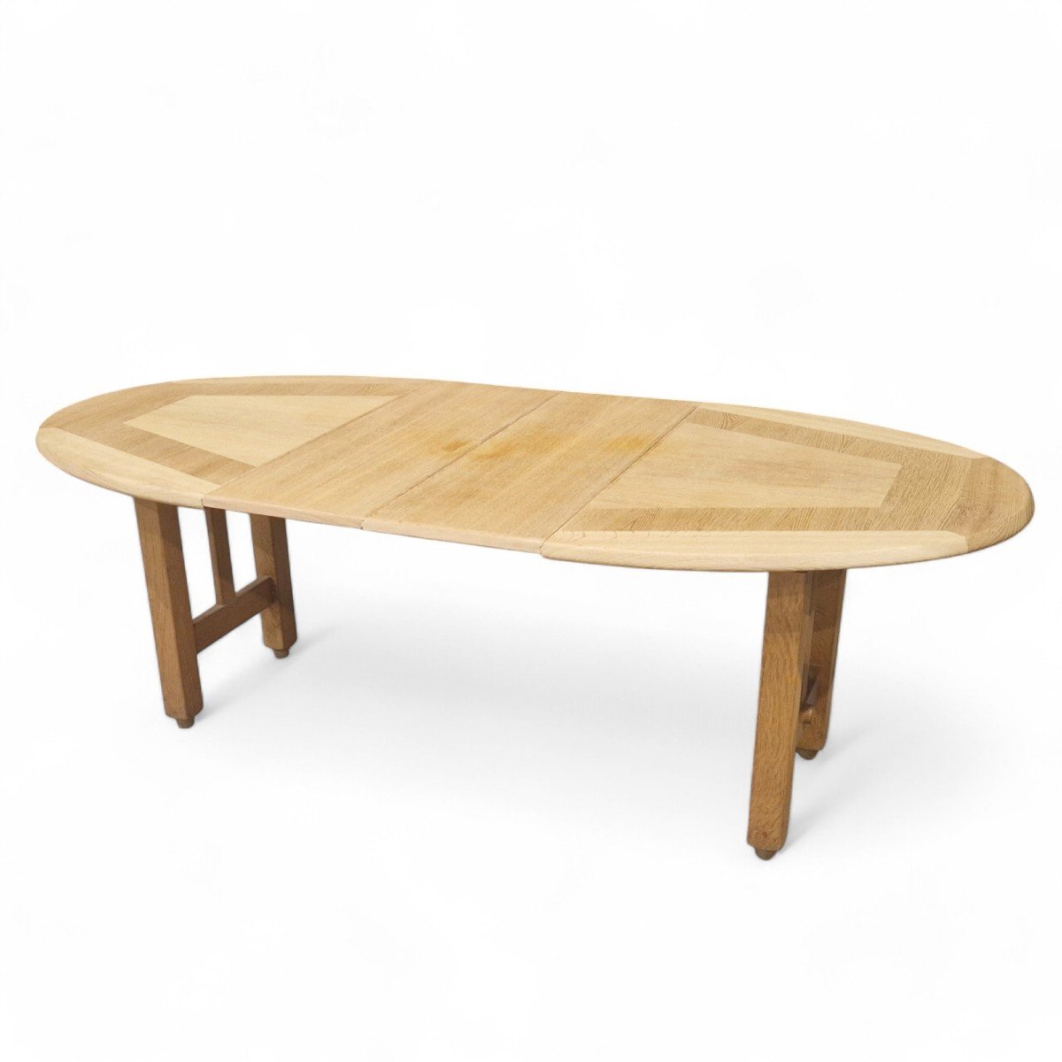 Vintage Oval Table In Light Oak, Guillerme Et Chambron-photo-4