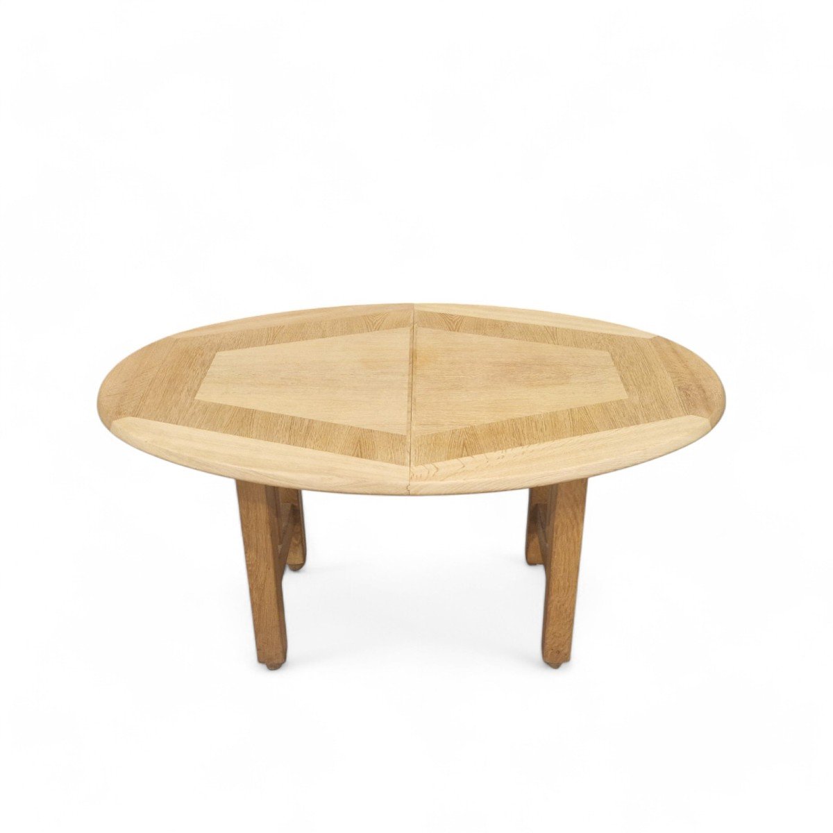 Vintage Oval Table In Light Oak, Guillerme Et Chambron