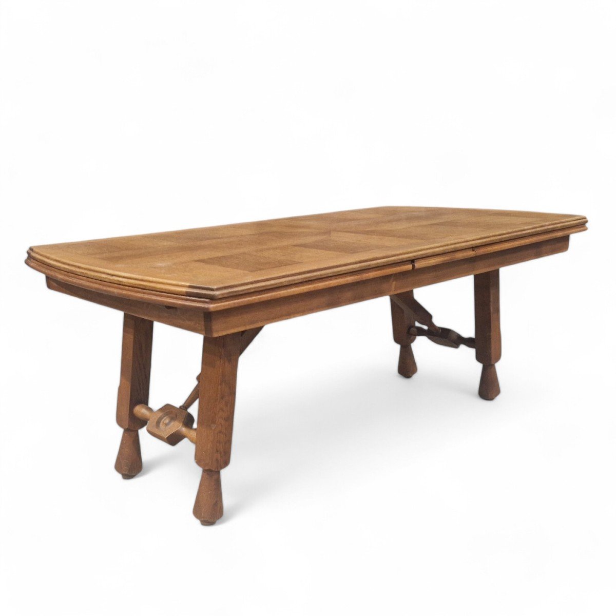 XXl Brutalist Oak Dining Table, Guillerme Et Chambron-photo-3