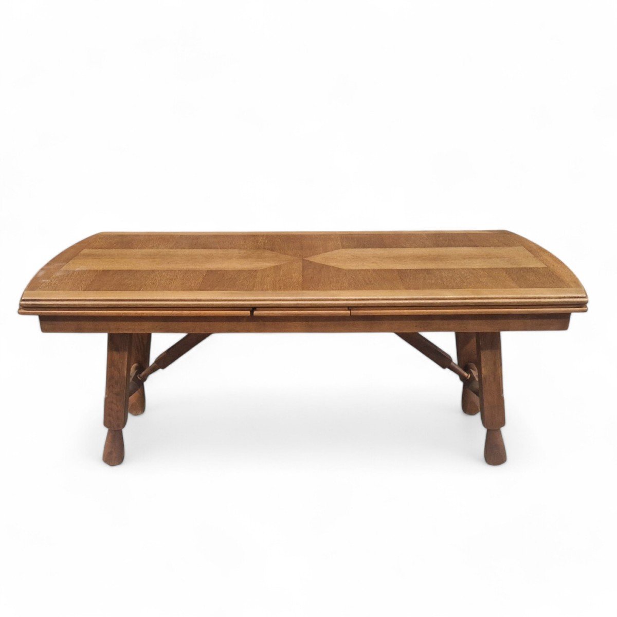 XXl Brutalist Oak Dining Table, Guillerme Et Chambron