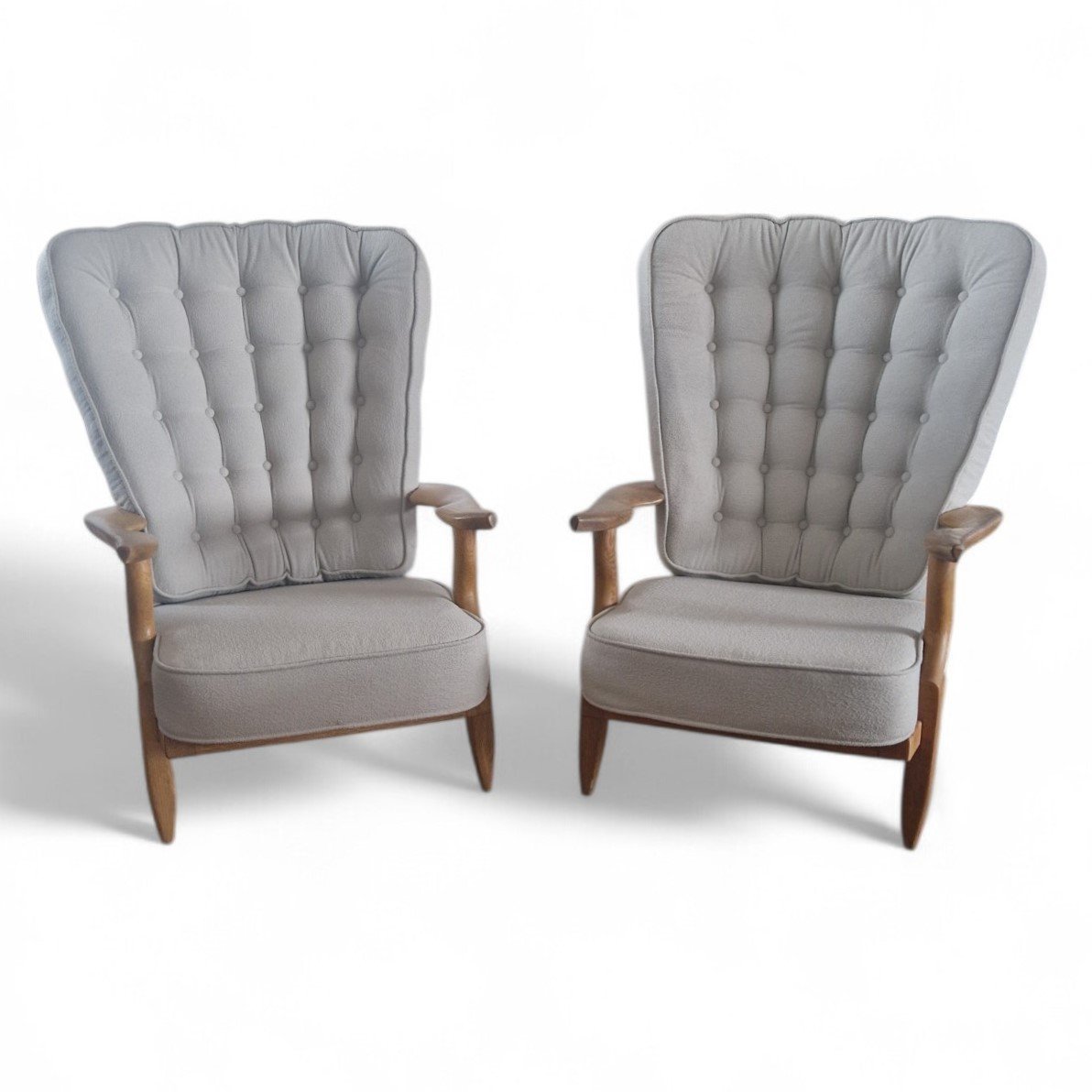 Pair Of Grand Repos Armchairs In Light Oak, Guillerme And Chambron-photo-3