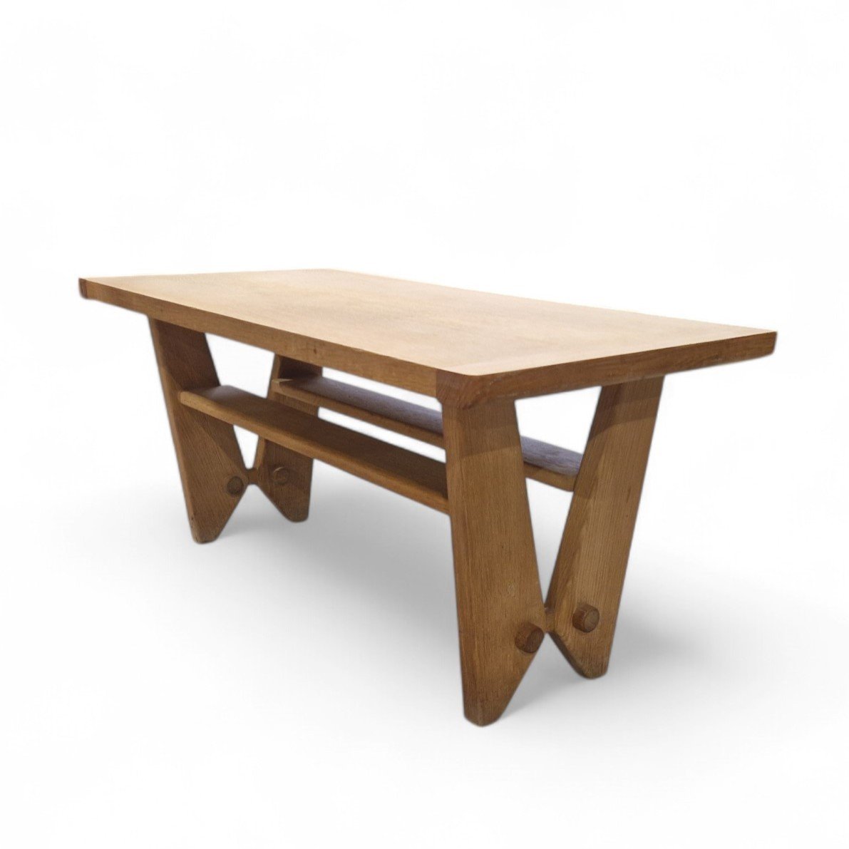 Vintage Coffee Table In Light Oak, Guillerme Et Chambron