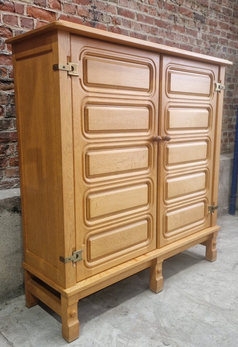 Vintage Brutalist Sideboard In Light Oak, Guillerme Et Chambron-photo-3