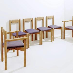 Series Of Six Dining Room Seats In Brushed Oak, Guillerme And Chambron