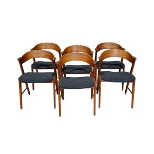 Series Of Six Vintage Scandinavian Teak Dining Room Armchairs, Korup Stole Fabrik