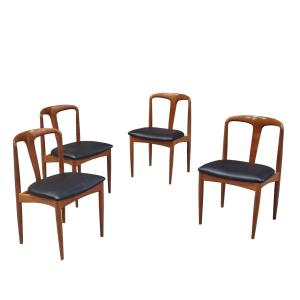 Suite De 4 Chaises Vintage Scandinaves En Teck Et Cuir, Johann&egrave;s Andersen