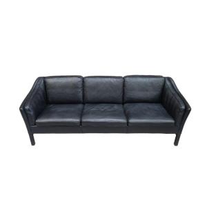 Vintage Scandinavian Sofa In Black Leather Attributed To Frederik Kayser