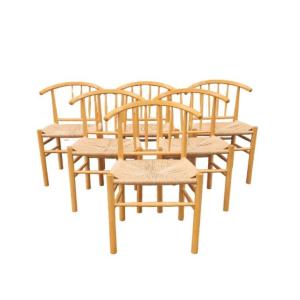 Series Of Six Scandinavian Chairs, In Natural Wood And Rope, Erik Ole Jorgensen, Kvist Publisher