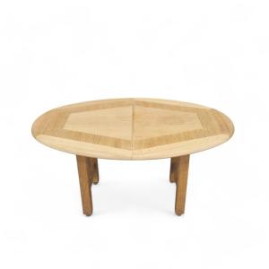 Vintage Oval Table In Light Oak, Guillerme Et Chambron