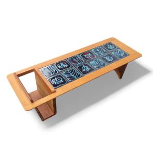 Thibault Coffee Table In Solid Oak And Ceramics, Guillerme Et Chambron