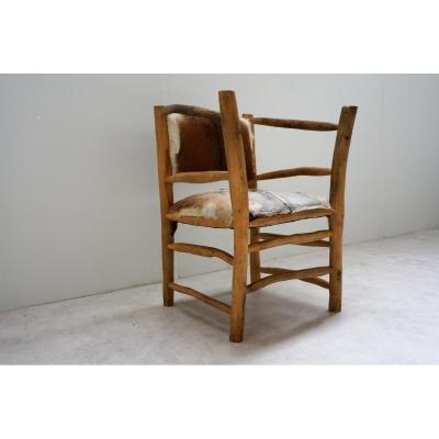 Natural Wood Brutalist Armchair