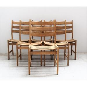 Series Of Six Vintage Scandinavian Oak Chairs, Kurt Ostervig