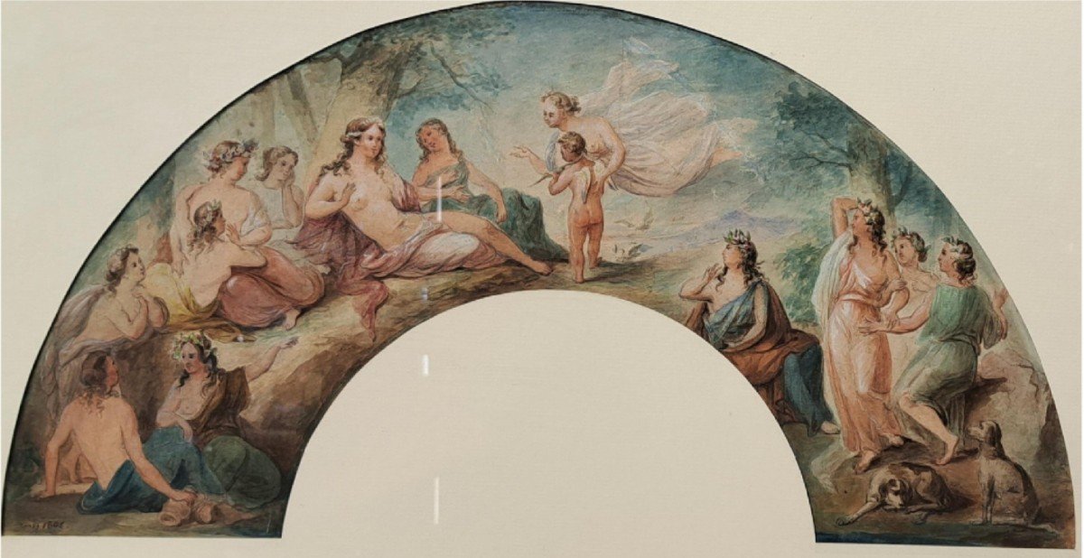 Empire Period Fan Project Representing The Triumph Of Venus (watercolor)