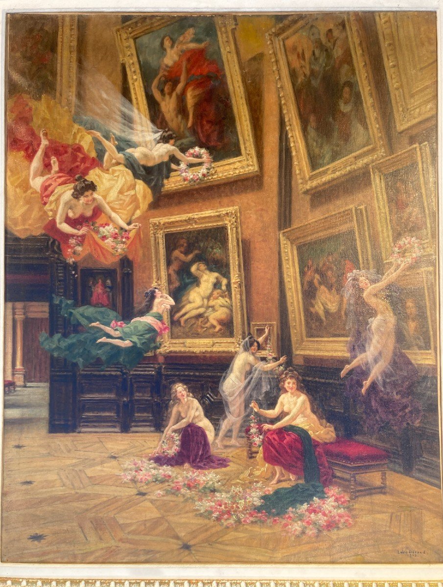 Louis Beroud (1852-1930) - The Muses With Flowers In The Painting Gallery At The Louvre-photo-2