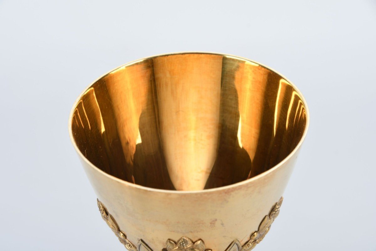 Chalice In Vermeil With Starry Floral Repoussé Decor Engraved Ihs-photo-4