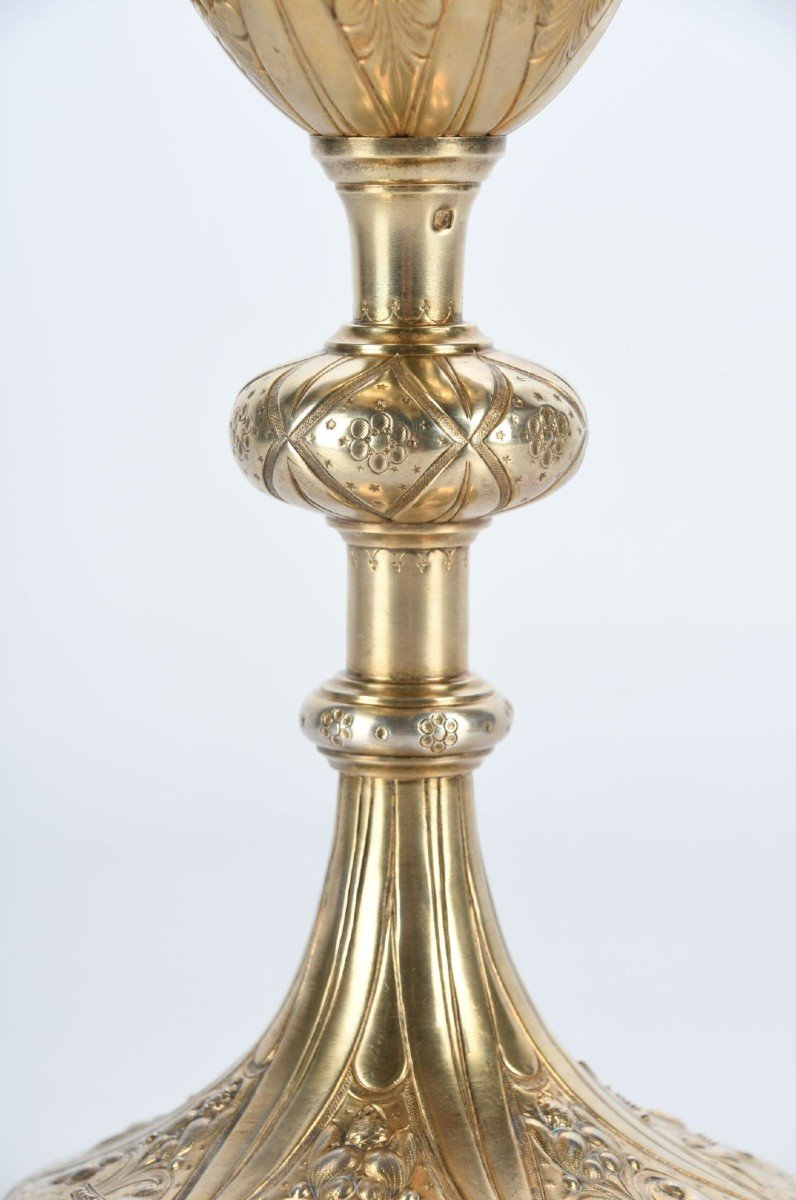 Chalice In Vermeil With Starry Floral Repoussé Decor Engraved Ihs-photo-1