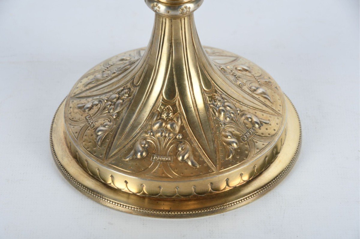 Chalice In Vermeil With Starry Floral Repoussé Decor Engraved Ihs-photo-2