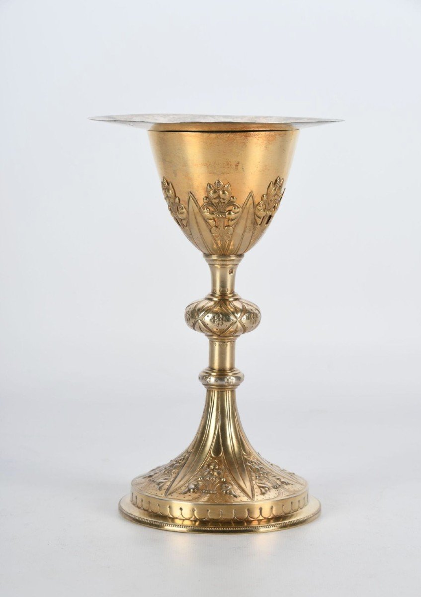 Chalice In Vermeil With Starry Floral Repoussé Decor Engraved Ihs