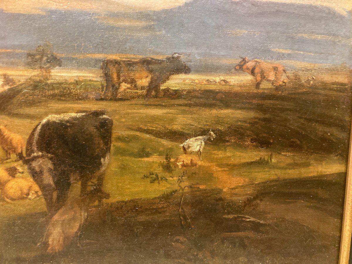 Auguste-françois Lievre Landscape With Cows Hst Signed And Dated 1854-photo-4