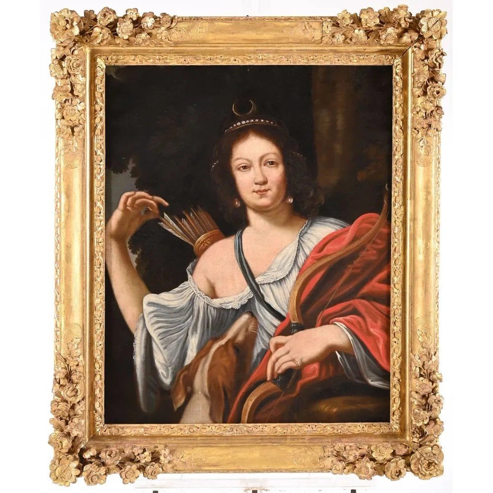 French School 18th Century. Portrait Of Diana The Huntress Carrying Her Quiver In Her Hand 