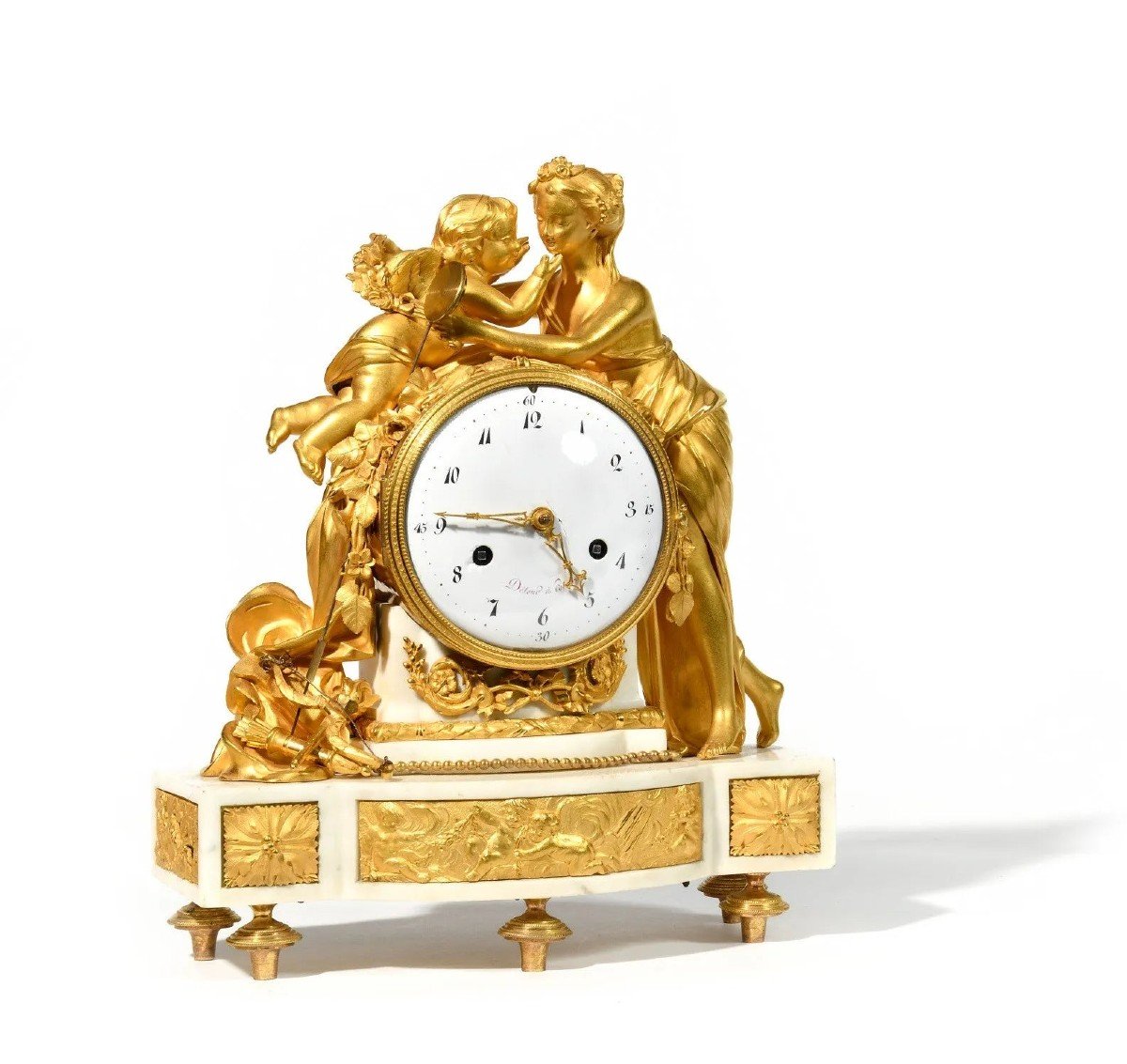 Detour To Paris, Chiseled Bronze Clock, Gilded, Depicting Venus And Love, Louis XVI Period